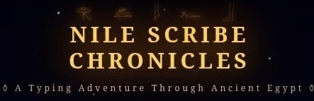 Dark title banner reading “NILE SCRIBE CHRONICLES” with Egyptian motifs and a subtitle.